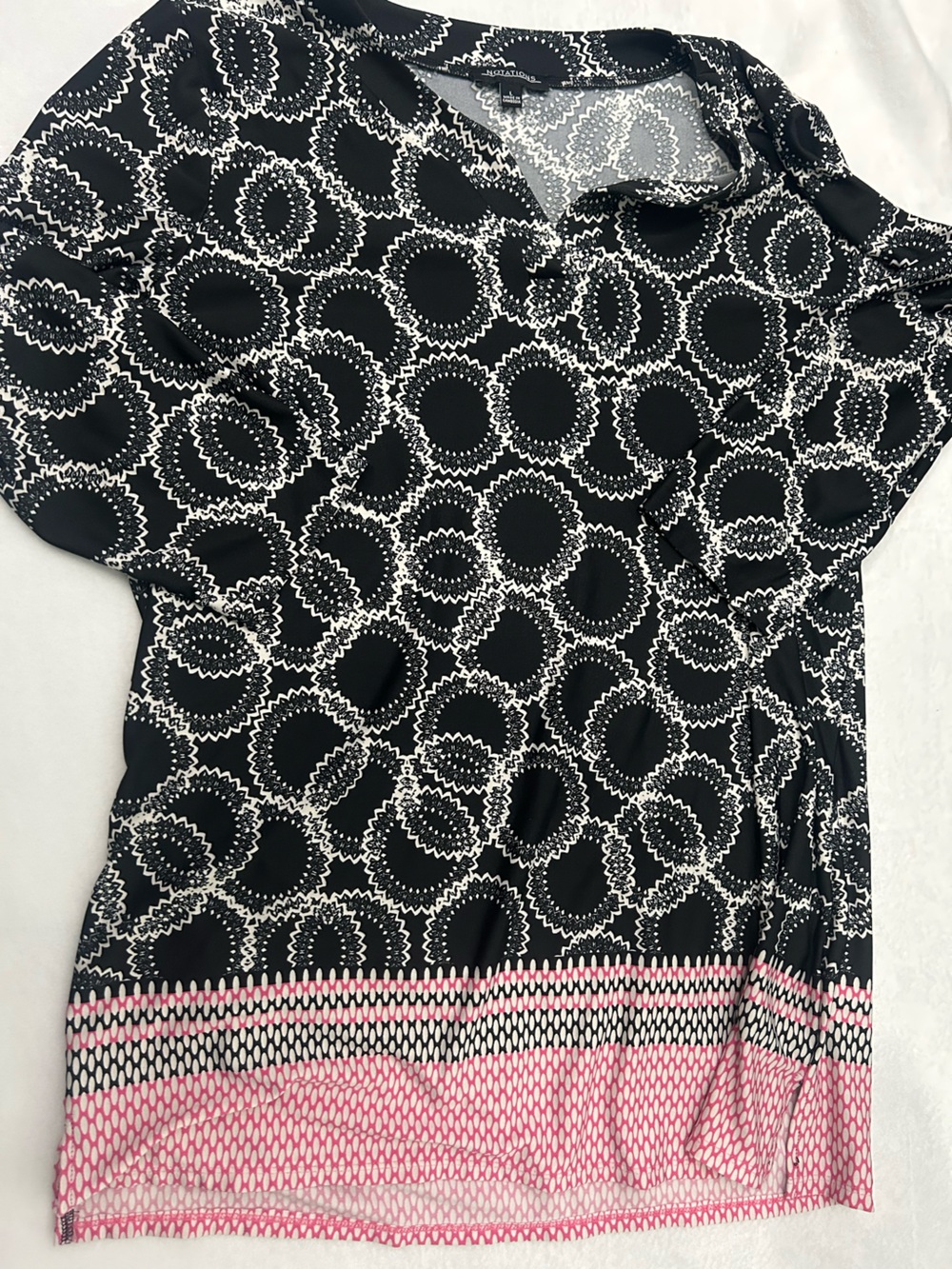 Notations Black and White Dress with Pink Hem Detail